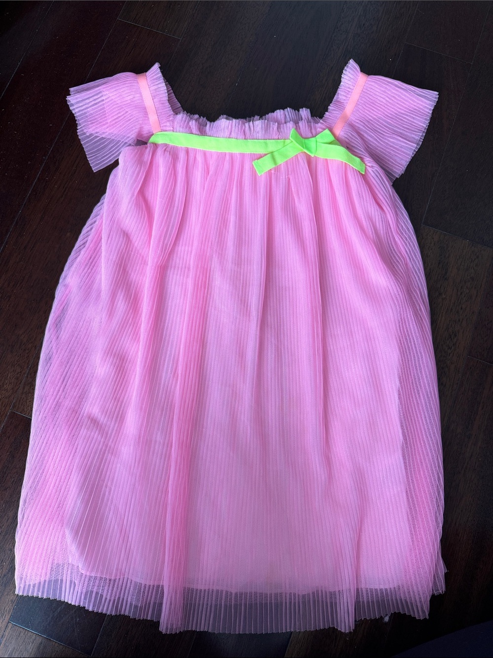 Billieblush Pink Tulle Girls Dress with Lime Bow